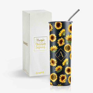 Sunflower Skinny Tumbler with Initial for Her