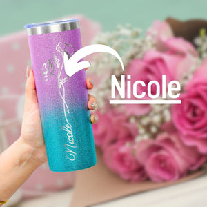 Personalized Birthday Gifts - Customized Name and Birth Month Flowers on Stainless Steel Tumbler