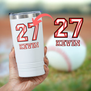 Personalized Baseball Gifts - Customize Name and Number of Player on Stainless Steel Tumbler