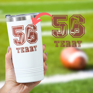 Personalized Football Gifts - Customize Name and Number of Player on Stainless Steel Tumblers