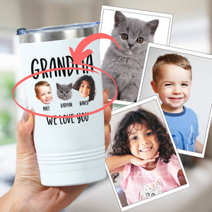 Personalized Grandma Tumbler with Names and Portraits (Customize Title, Names and Portraits)