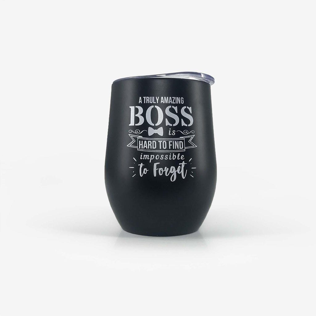 Boss Gift 'An Truly Amazing boss is impossible to forget' Wine Tumbler (12oz, Black) | Onebttl