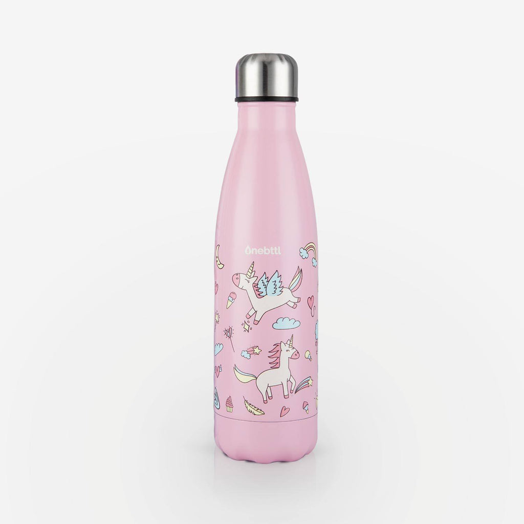 Pink Hearts Girls Pony Aluminum Water Bottle