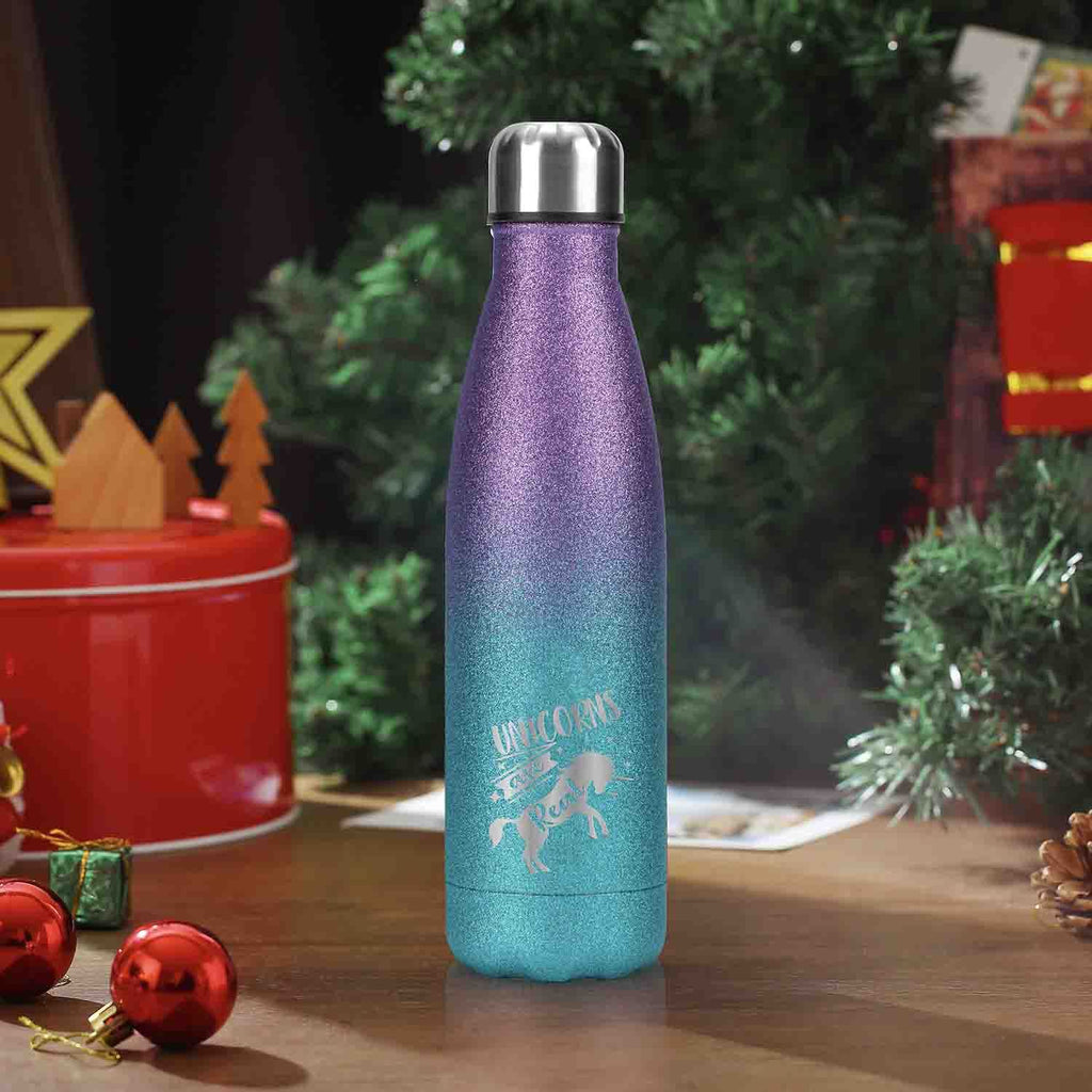 Stainless Steel Water Bottle Sparkly Blue And Purple