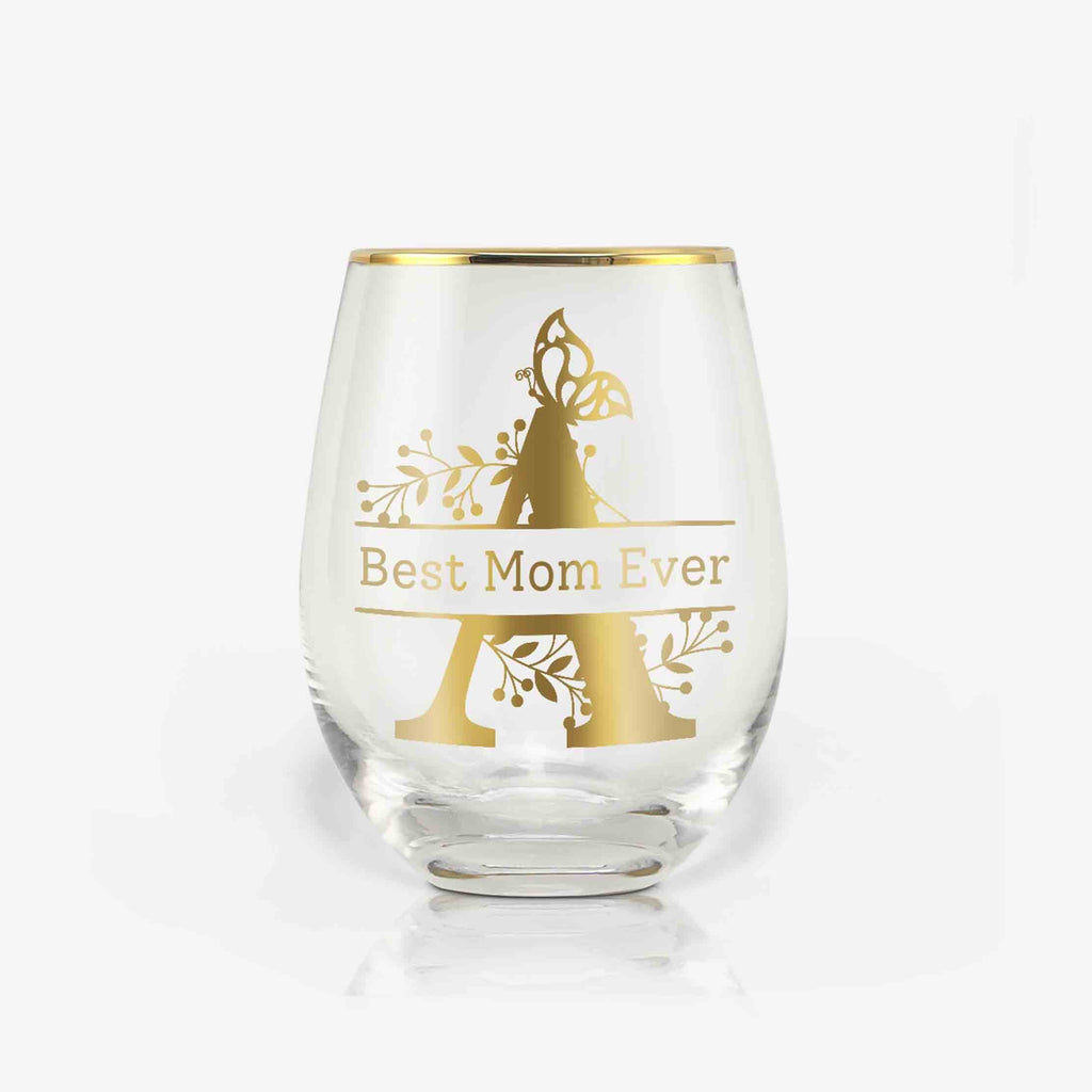 Best Mom Ever Initial Wine Glasses
