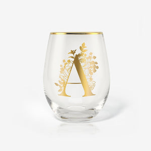 Name Initial Wine Glasses Gift - 18oz, Monogrammed, Gold | Onebttl