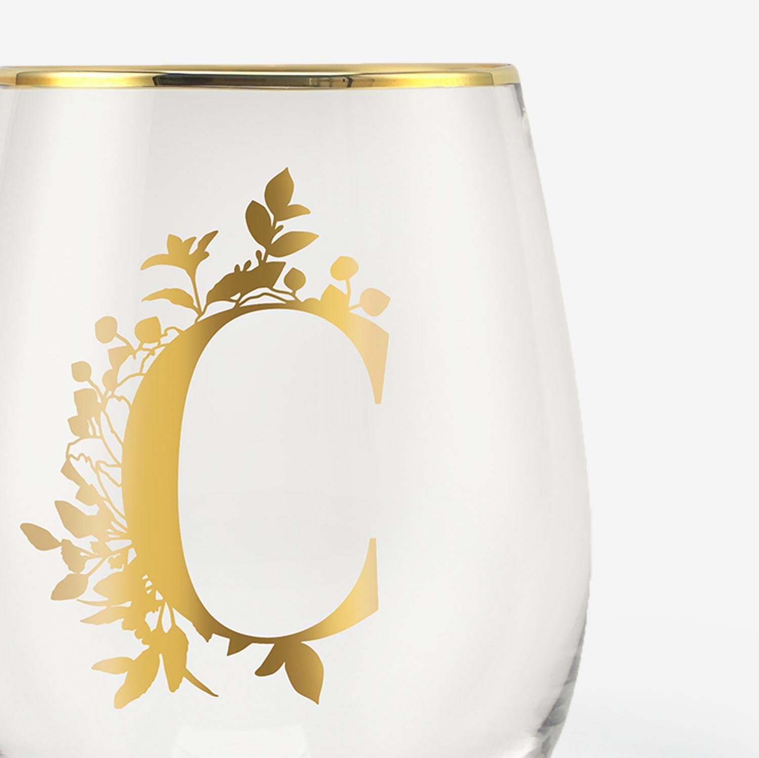 Monogrammed Initial Wine Glasses Onebttl Stemless Wine Glasses with