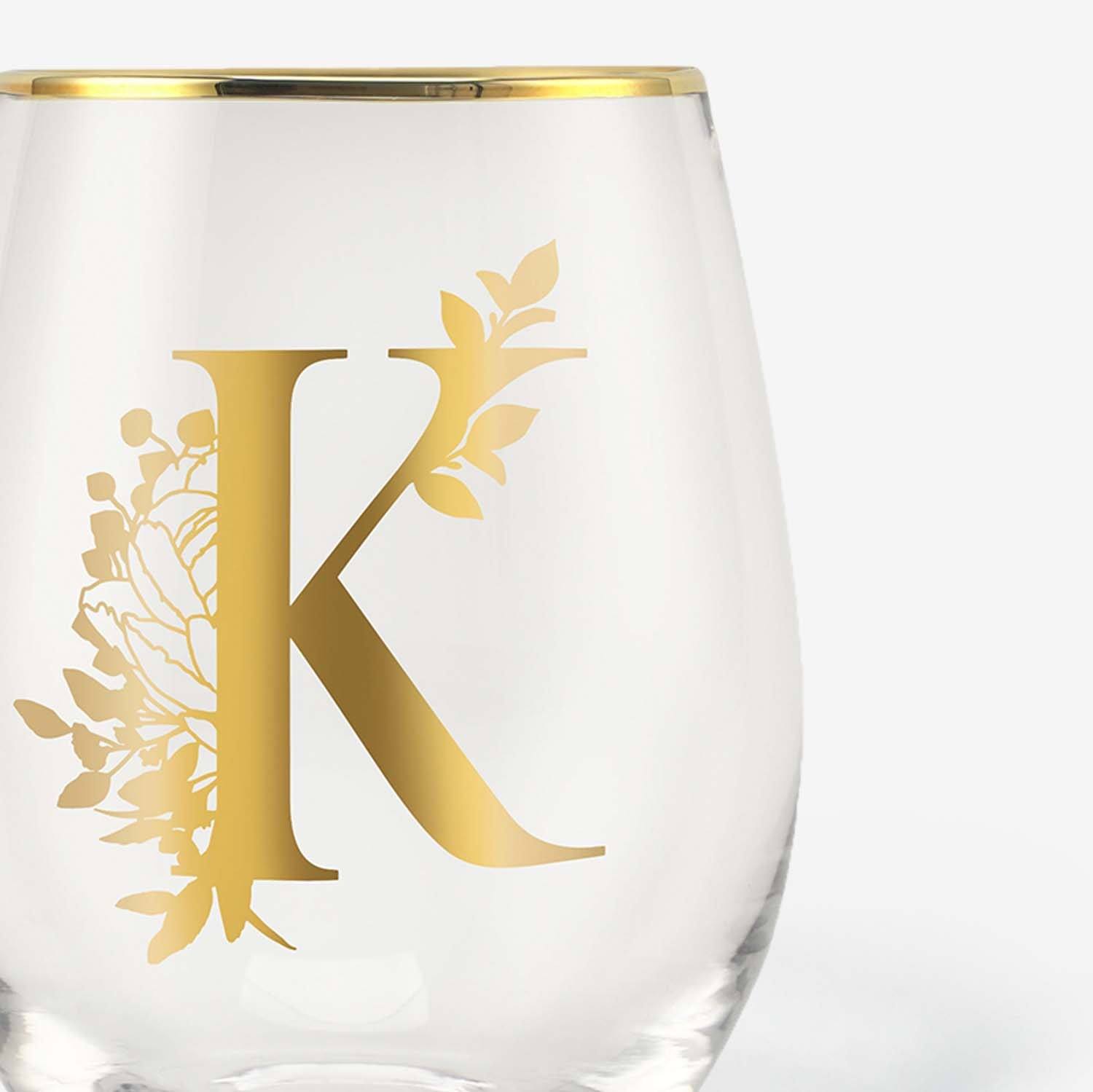 Monogrammed Initial Wine Glasses Onebttl Stemless Wine Glasses with