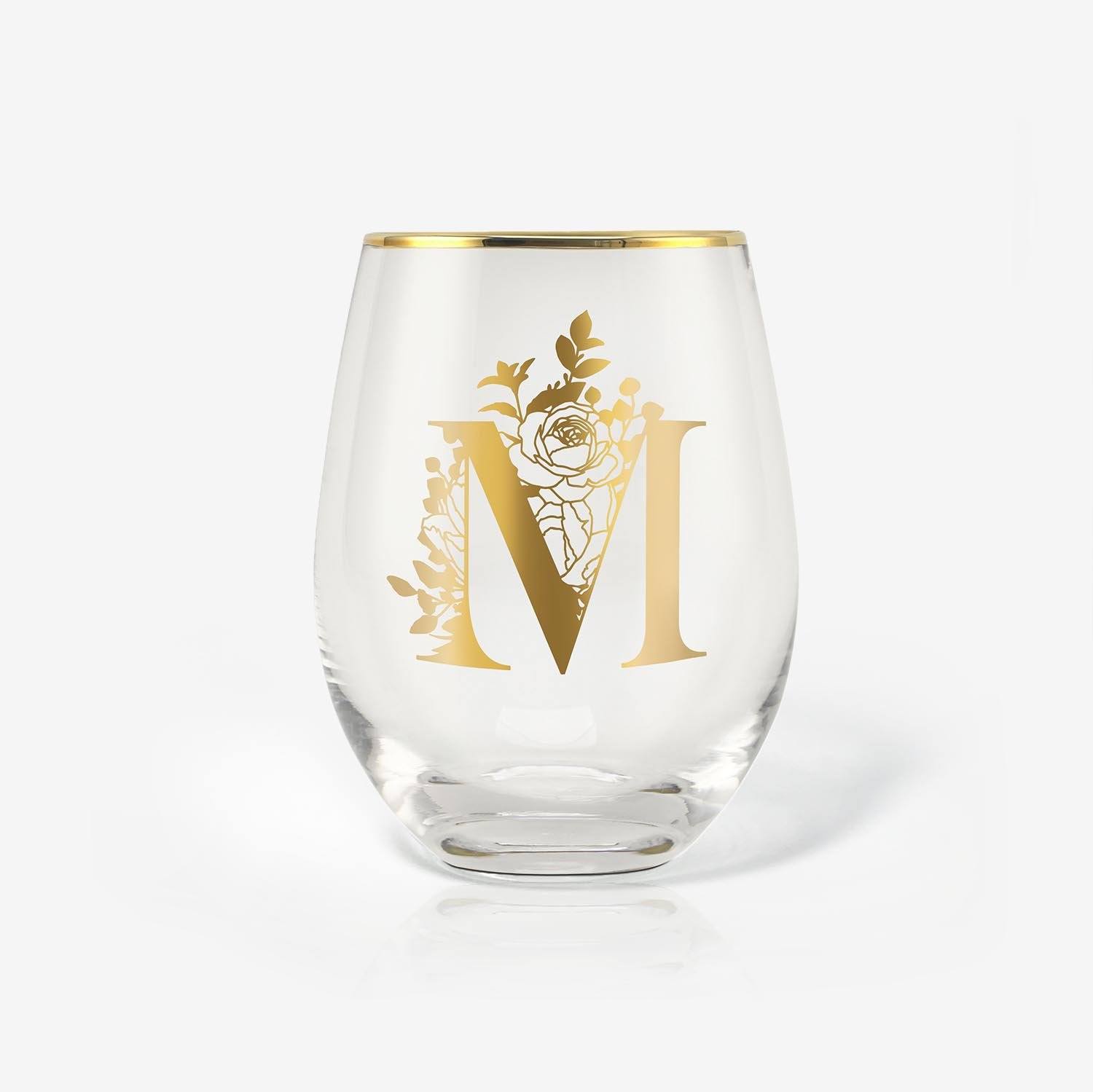 Monogrammed Initial Wine Glasses Onebttl Stemless Wine Glasses with