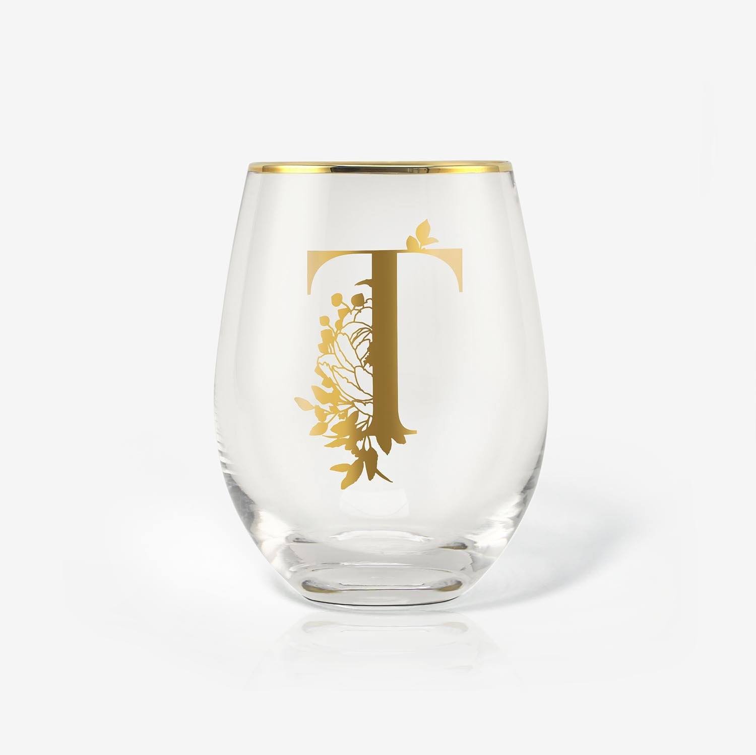 Monogrammed Initial Wine Glasses Onebttl Stemless Wine Glasses with