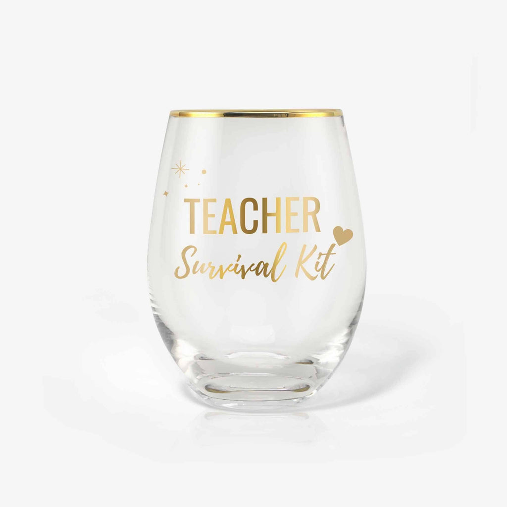 Unique Funny Teacher Gifts 18oz Wine Glass with Card & Box (Survival Kit) | Onebttl