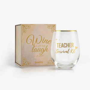 Unique Funny Teacher Gifts 18oz Wine Glass with Card & Box (Survival Kit) | Onebttl