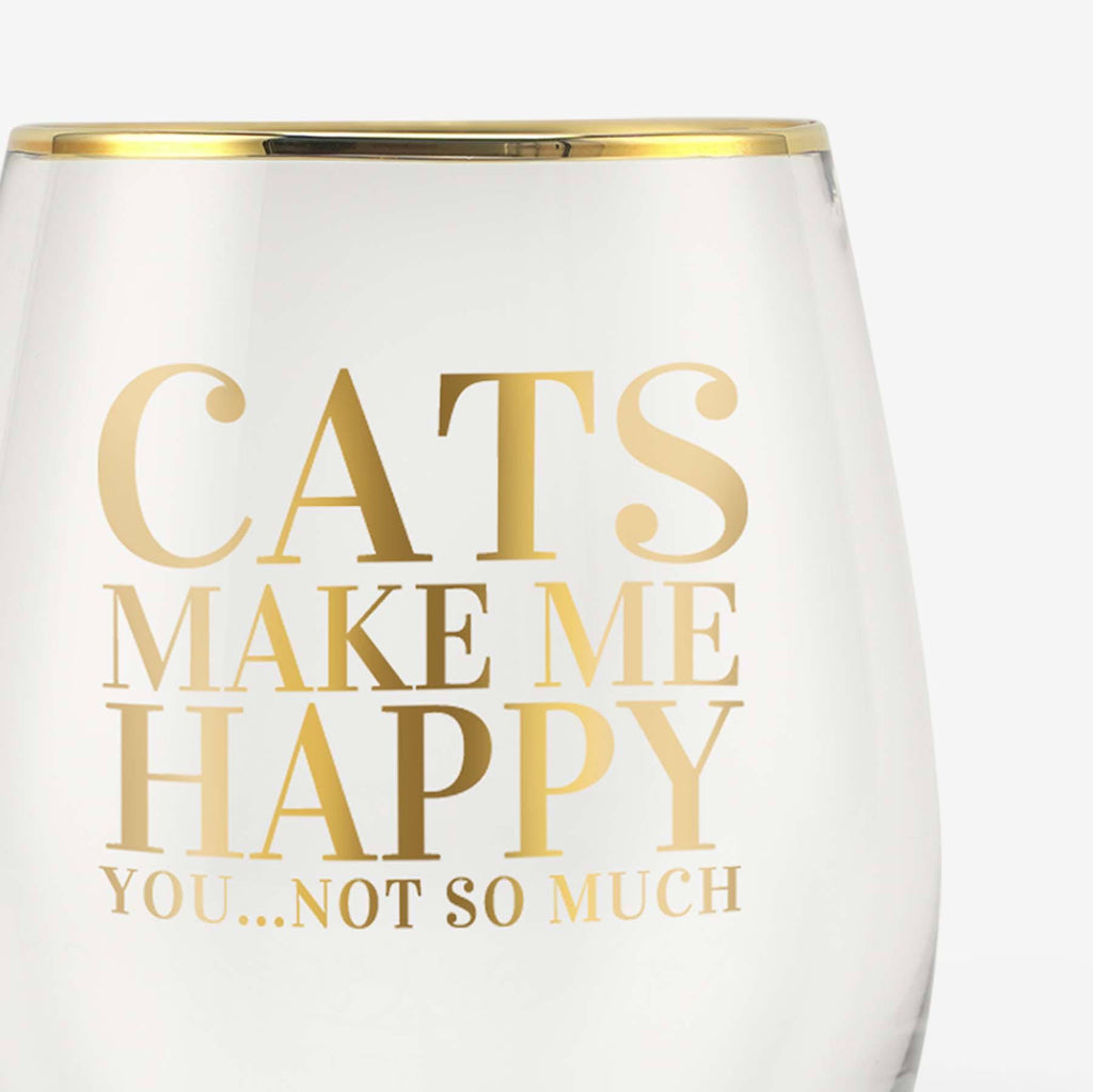 Happy Purrthday Stemless Cat Wine Glass for Women Cute Funny Wine